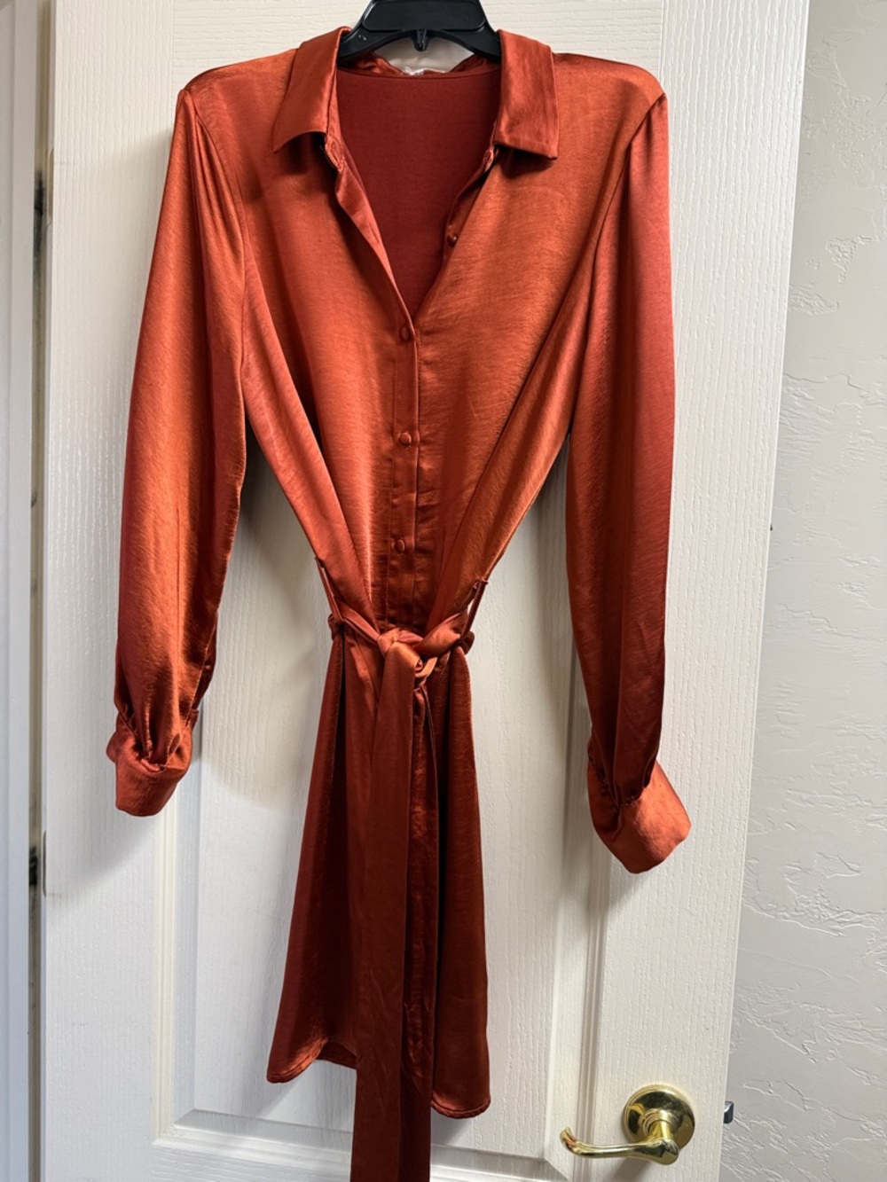 Gianni Bini Satin Shirt Dress in Rust Orange